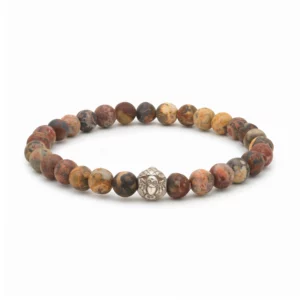 Matt Leopard Jasper bead bracelet with silver – Handmade luxury bracelet, perfect for unique and refined style.